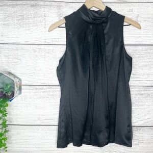 Vintage 100% Silk Black High Neck Sleeveless Button Down Back Blouse Top Size 10